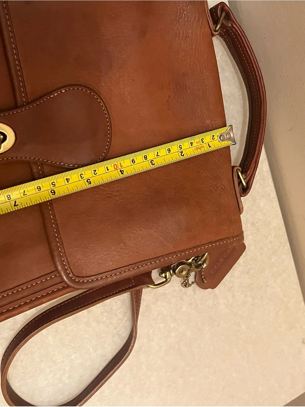 Coach Brown Leather Messenger Bag with Brass Turn-Lock. # E4L-5130
